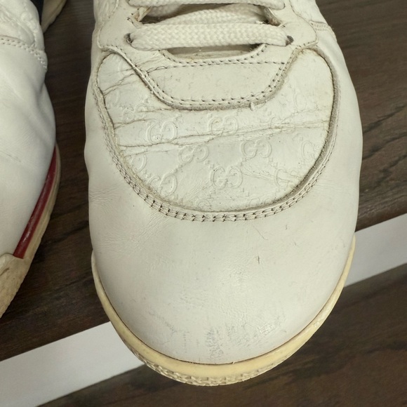 AUTH MENS GG LOGO WHITE GUCCI LEATHER SNEAKERS, SIZE 8, MADE IN ITALY - Picture 8 of 16